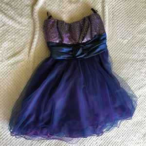 Strapless, Sequin, blue and purple prom dress